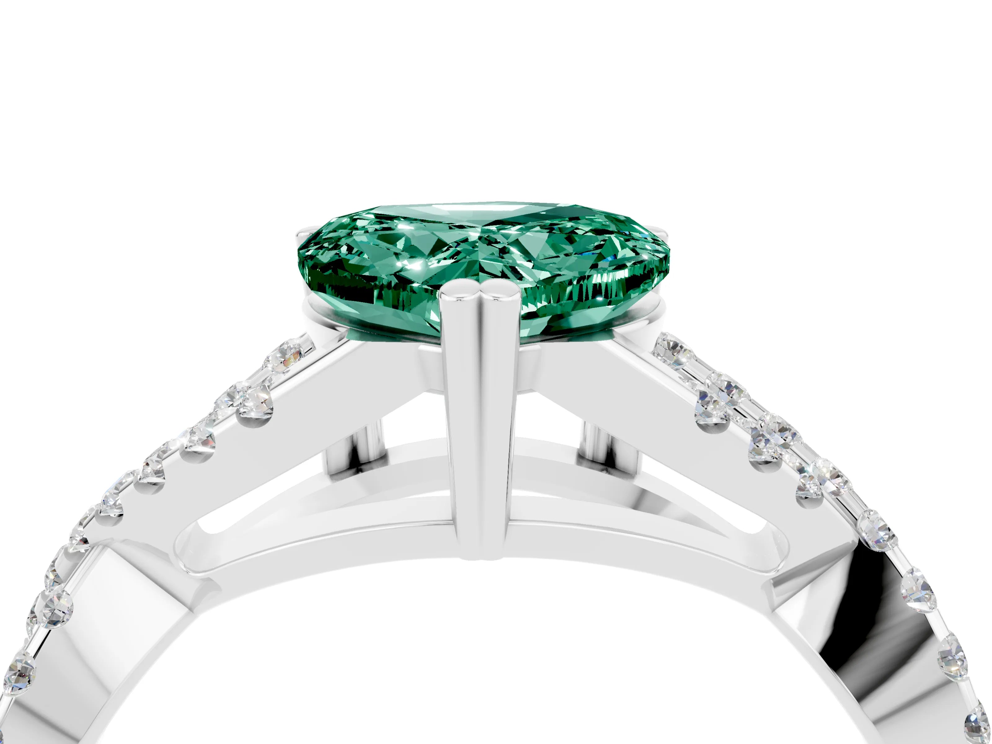 White gold Heart Cut Green Sapphire Solitaire Ring with Four-Prong Setting and Twisted Pavé Band_4