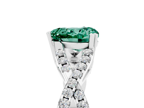 White gold Heart Cut Green Sapphire Solitaire Ring with Four-Prong Setting and Twisted Pavé Band_5