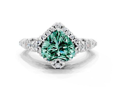 White gold Heart Cut Green Sapphire Solitaire Ring with Hidden Halo and Pavé Band_12