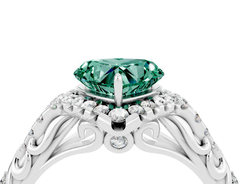 White gold Heart Cut Green Sapphire Solitaire Ring with Hidden Halo and Pavé Band_16
