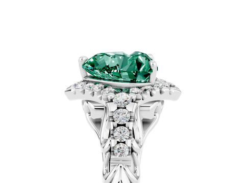 White gold Heart Cut Green Sapphire Solitaire Ring with Hidden Halo and Pavé Band_17