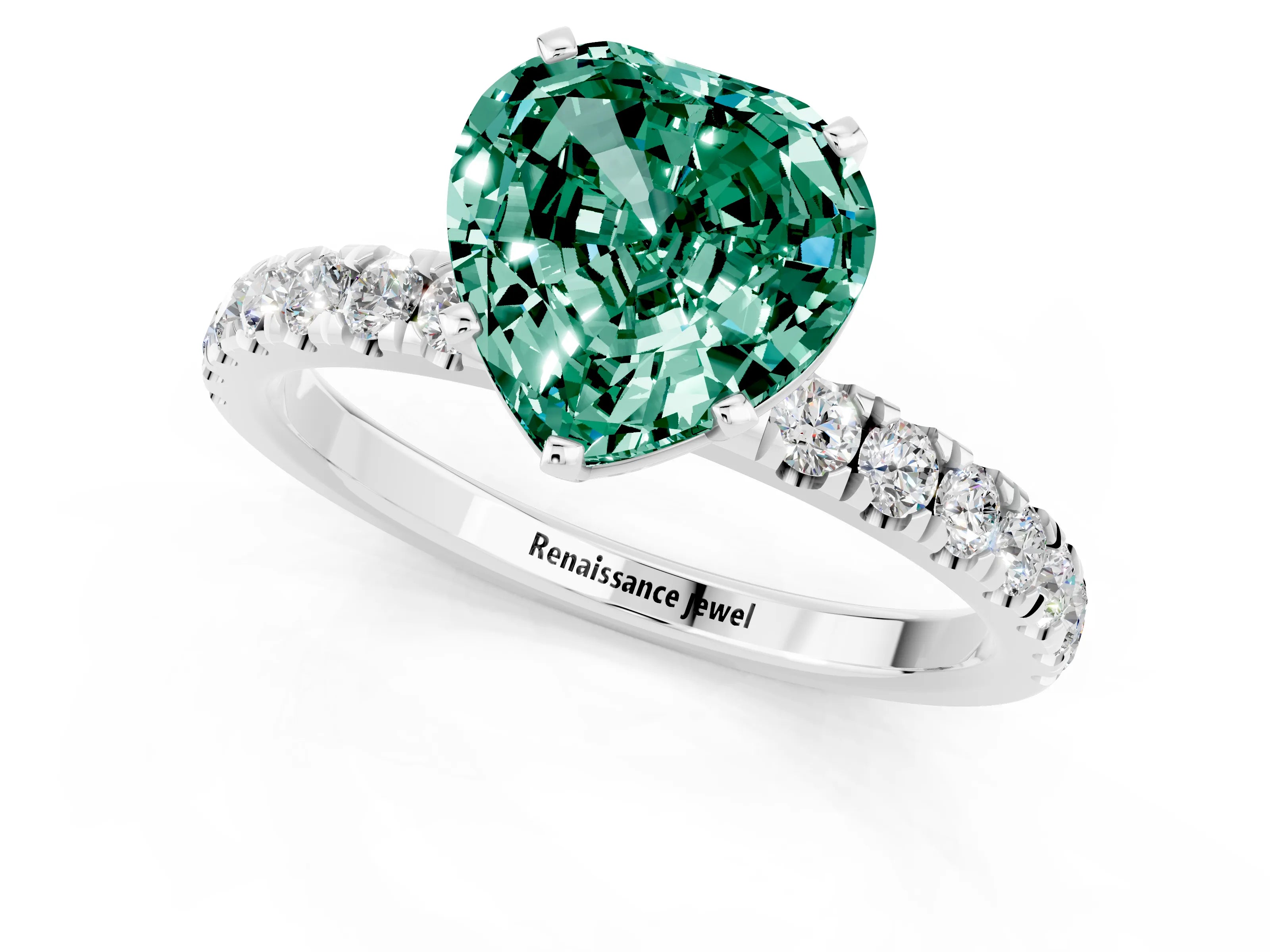 White gold Heart Cut Green Sapphire Solitaire Ring with Pavé Accents and Four-Prong Setting_1
