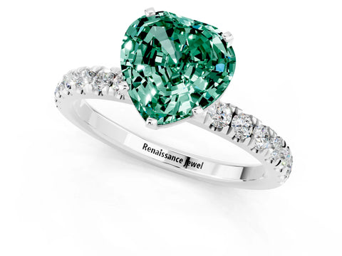 White gold Heart Cut Green Sapphire Solitaire Ring with Pavé Accents and Four-Prong Setting_1
