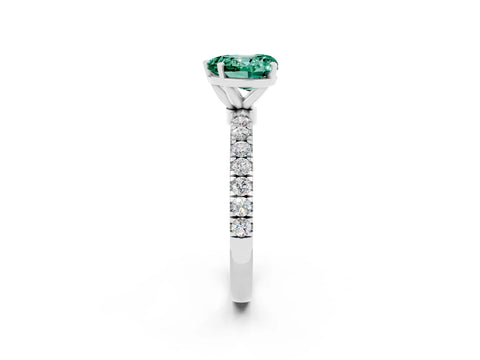 White gold Heart Cut Green Sapphire Solitaire Ring with Pavé Accents and Four-Prong Setting_2
