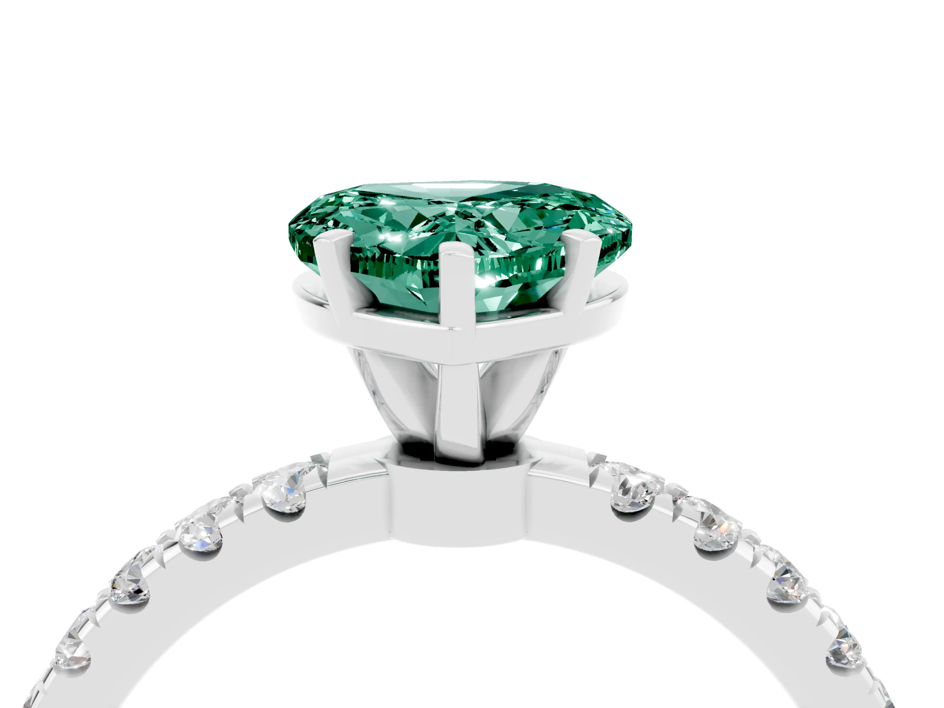 White gold Heart Cut Green Sapphire Solitaire Ring with Pavé Accents and Four-Prong Setting_4