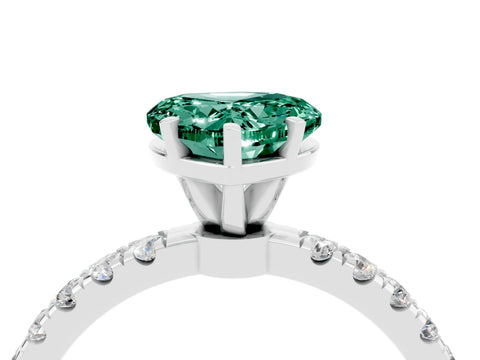 White gold Heart Cut Green Sapphire Solitaire Ring with Pavé Accents and Four-Prong Setting_4