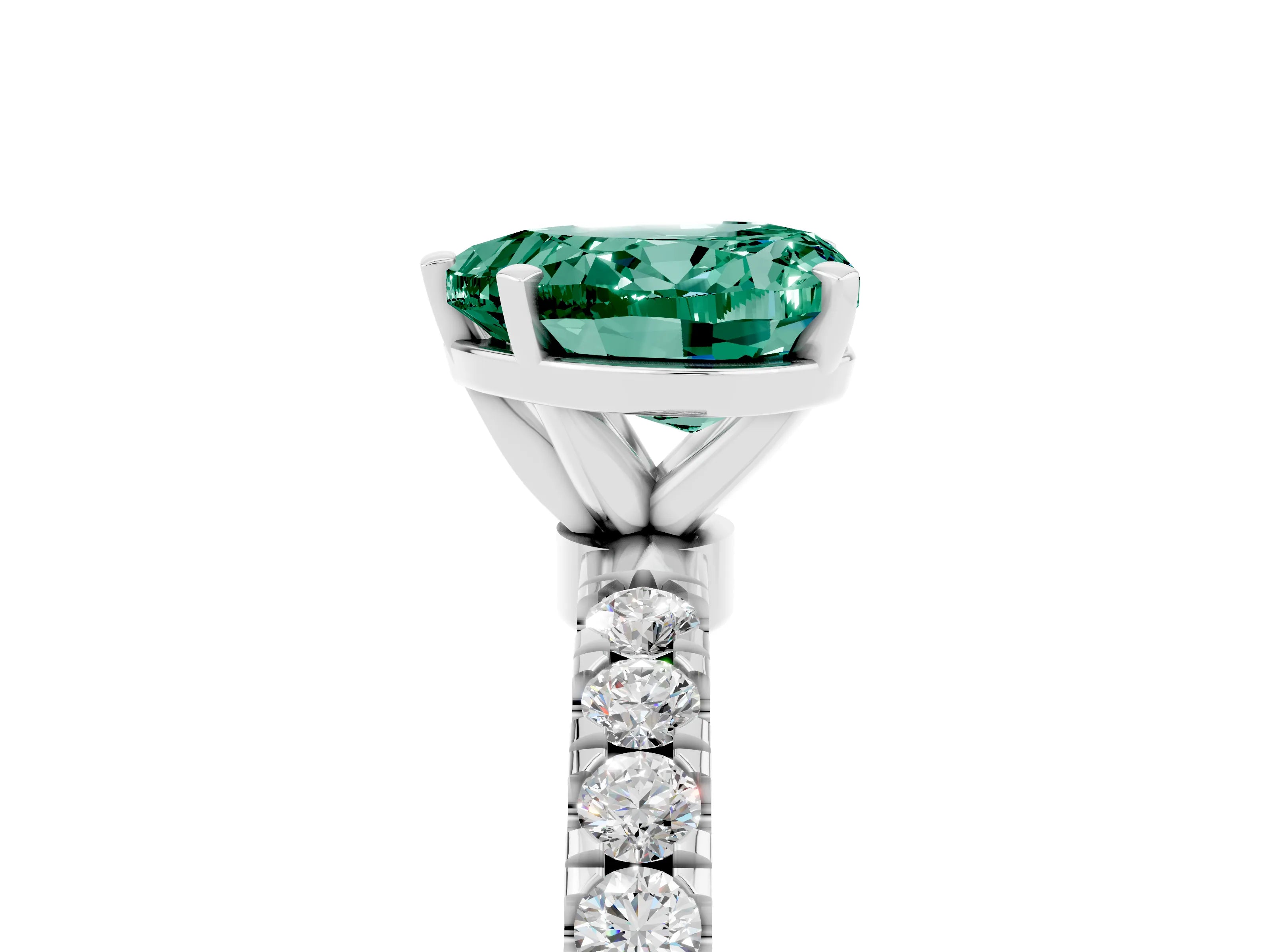 White gold Heart Cut Green Sapphire Solitaire Ring with Pavé Accents and Four-Prong Setting_5