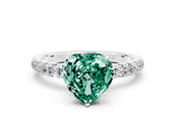 White gold Heart Cut Green Sapphire Solitaire Ring with Pavé Accents and Four-Prong Setting