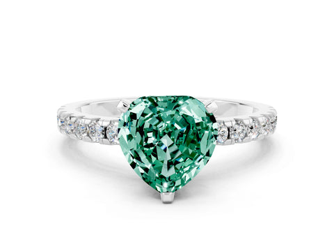 White gold Heart Cut Green Sapphire Solitaire Ring with Pavé Band and Four-Prong Setting_24