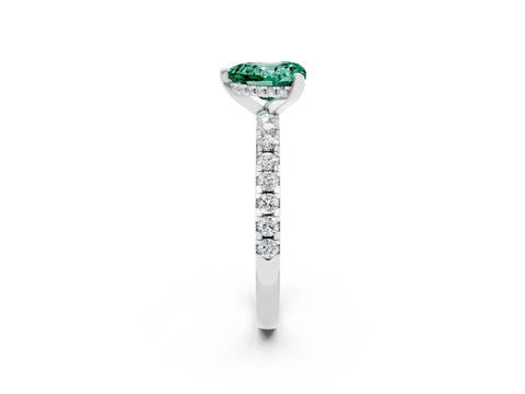 White gold Heart Cut Green Sapphire Solitaire Ring with Pavé Band and Four-Prong Setting_26