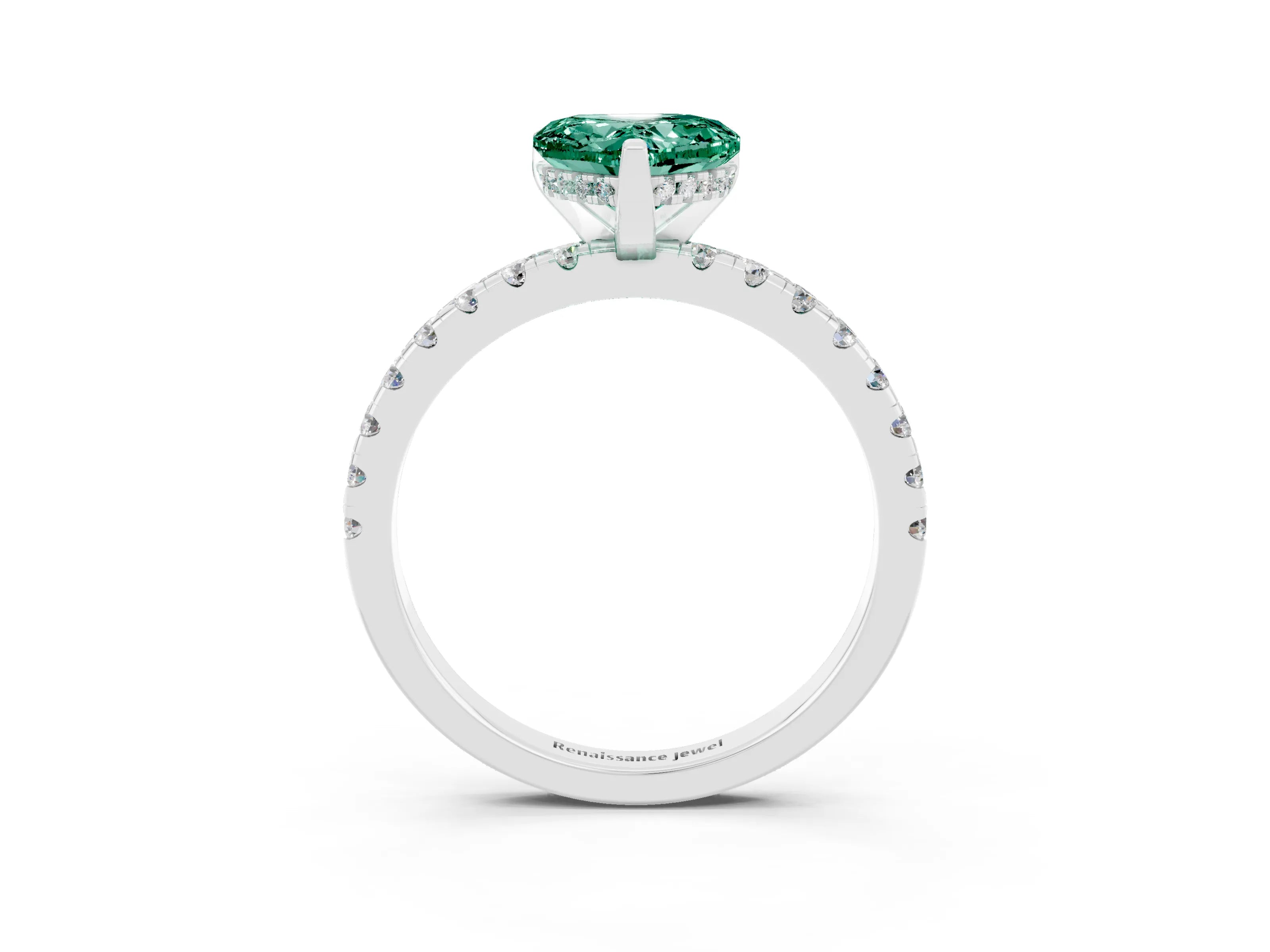 White gold Heart Cut Green Sapphire Solitaire Ring with Pavé Band and Four-Prong Setting_27