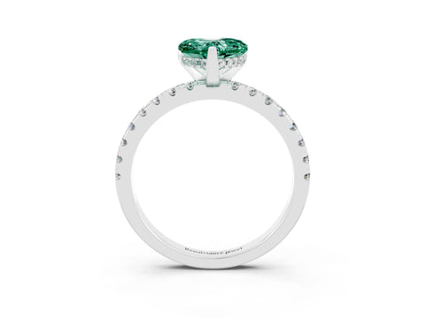 White gold Heart Cut Green Sapphire Solitaire Ring with Pavé Band and Four-Prong Setting_27