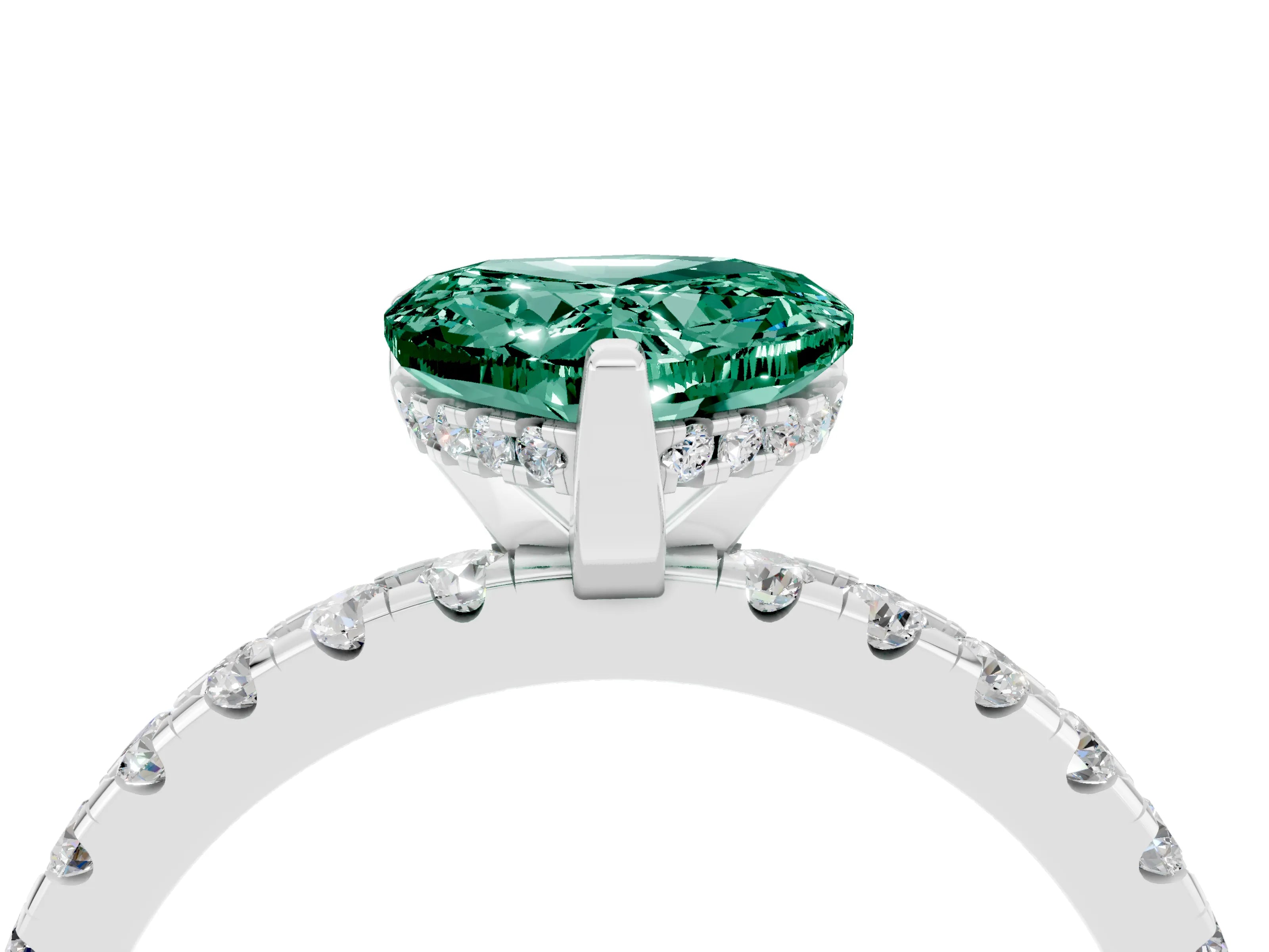 White gold Heart Cut Green Sapphire Solitaire Ring with Pavé Band and Four-Prong Setting_28