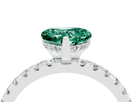 White gold Heart Cut Green Sapphire Solitaire Ring with Pavé Band and Four-Prong Setting_28