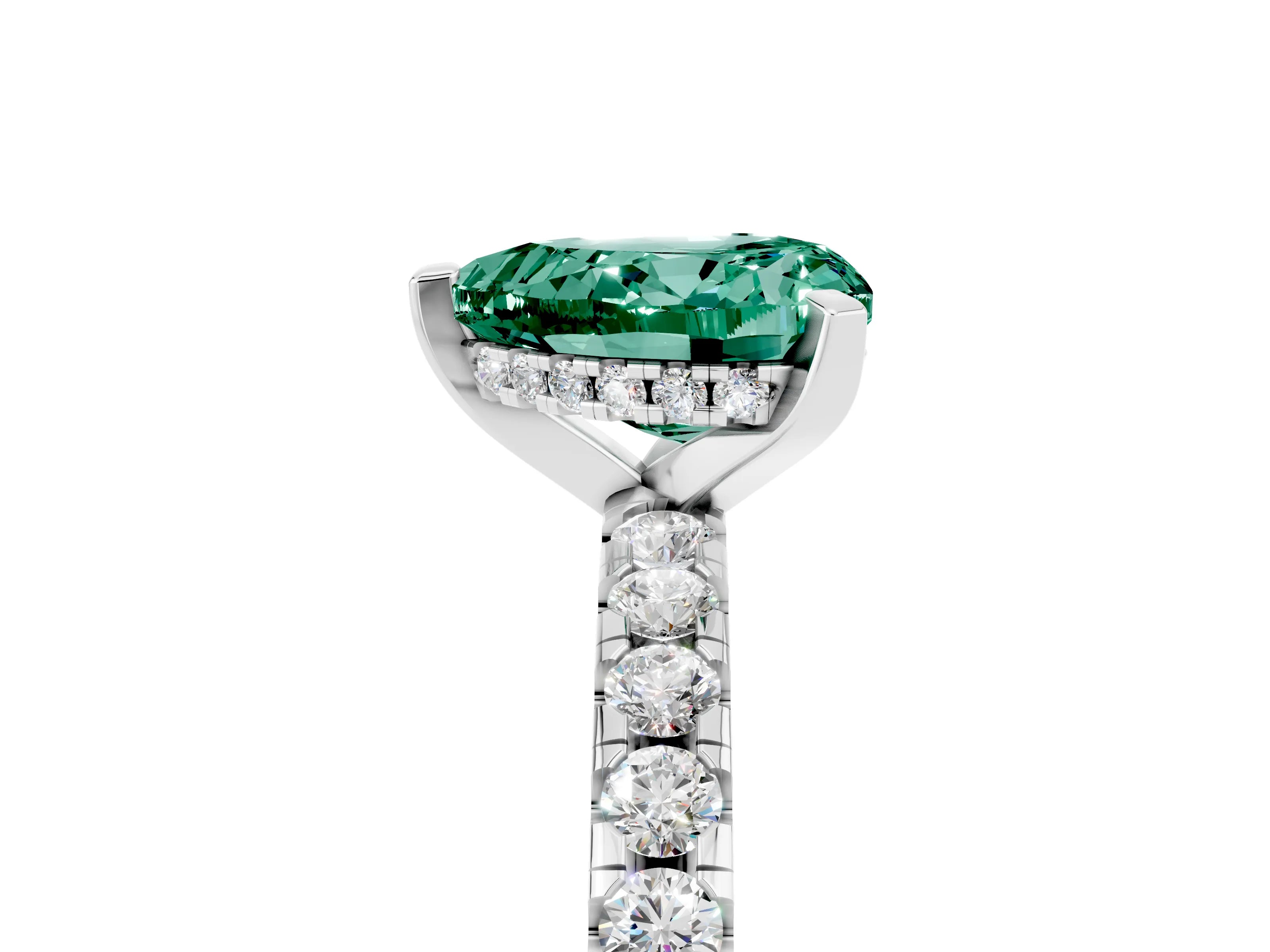White gold Heart Cut Green Sapphire Solitaire Ring with Pavé Band and Four-Prong Setting_29