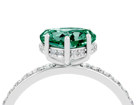 White gold Heart Cut Green Sapphire Solitaire Ring with Pavé Band and Hidden Halo_16