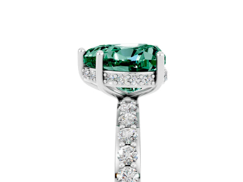 White gold Heart Cut Green Sapphire Solitaire Ring with Pavé Band and Hidden Halo_17