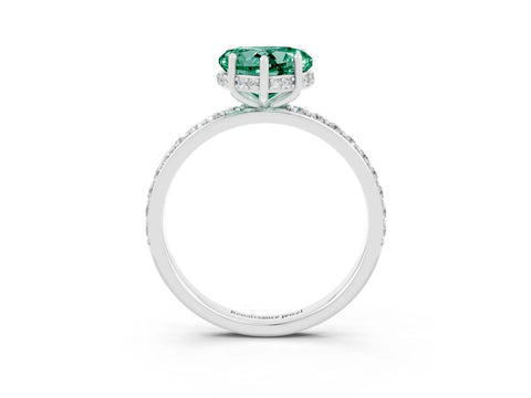 White gold Heart Cut Green Sapphire Solitaire Ring with Pavé Band and Hidden Halo_27