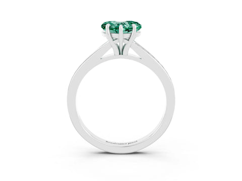 White gold Heart Cut Green Sapphire Solitaire Ring with Pavé Band and Prong Setting_3