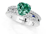 White gold Heart Cut Green Sapphire Solitaire Ring with Pavé and Channel Set Band_1