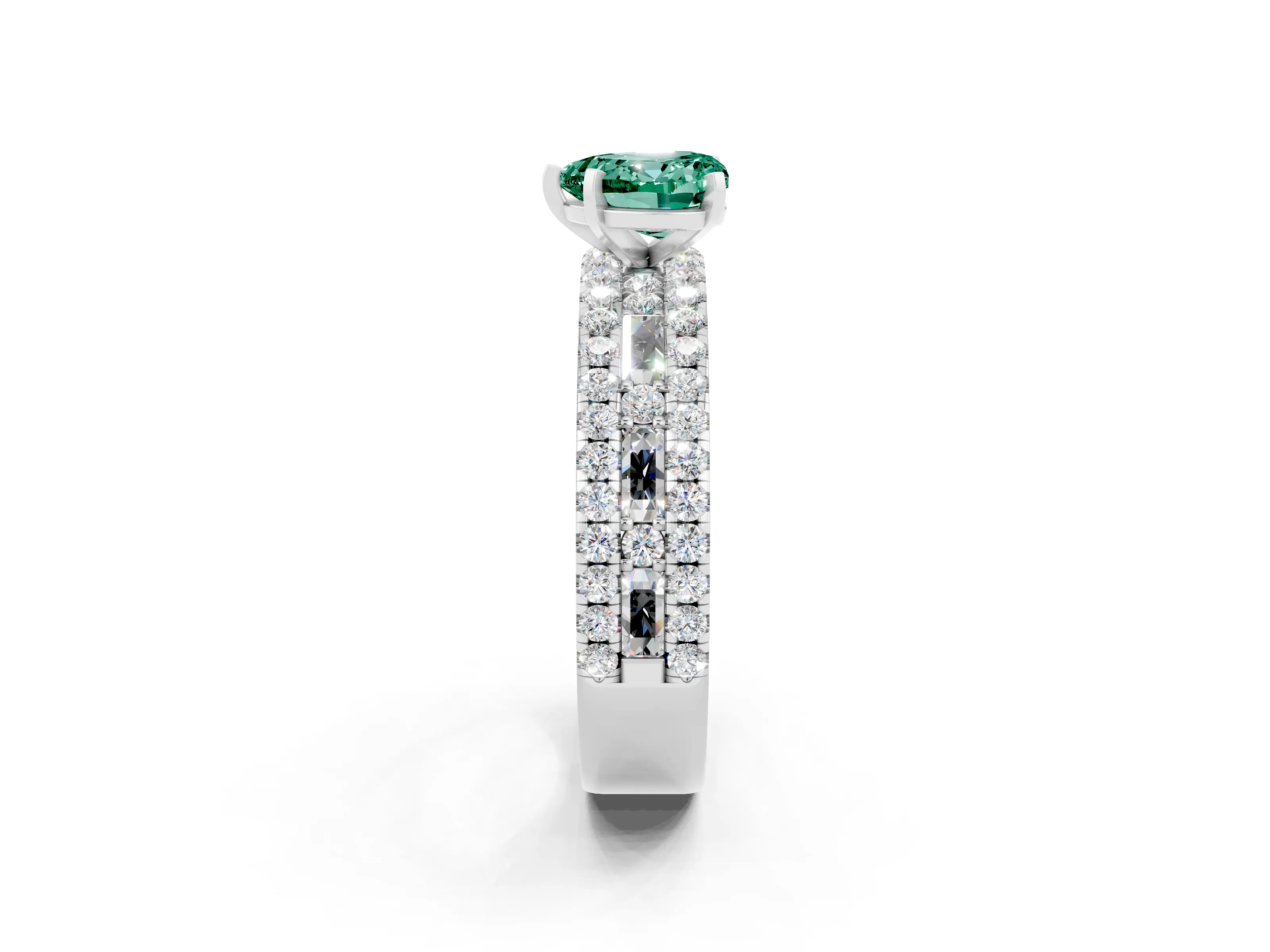 White gold Heart Cut Green Sapphire Solitaire Ring with Pavé and Channel Set Band_2