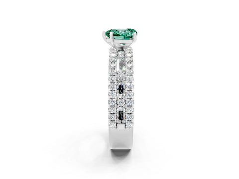 White gold Heart Cut Green Sapphire Solitaire Ring with Pavé and Channel Set Band_2