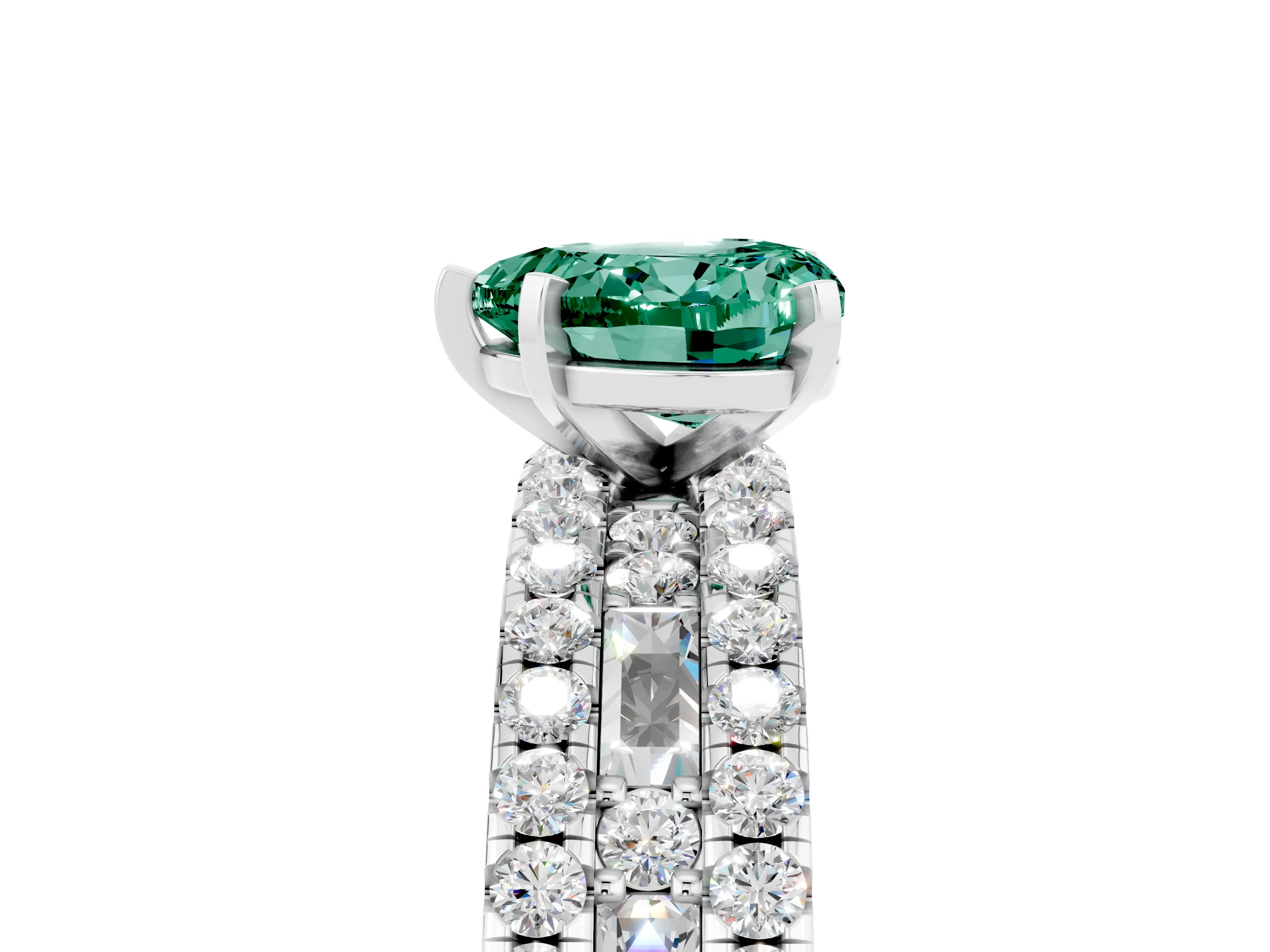 White gold Heart Cut Green Sapphire Solitaire Ring with Pavé and Channel Set Band_5