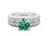 White gold Heart Cut Green Sapphire Solitaire Ring with Pavé and Channel Set Band