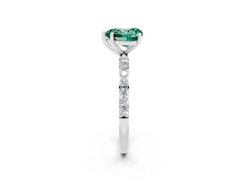White gold Heart Cut Green Sapphire Solitaire Ring with Pave Band and Four Prong Setting_14