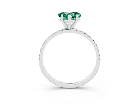 White gold Heart Cut Green Sapphire Solitaire Ring with Pave Band and Four Prong Setting_15
