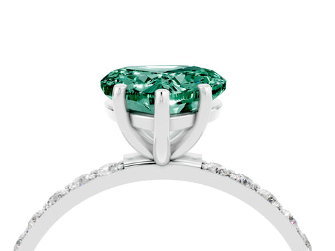 White gold Heart Cut Green Sapphire Solitaire Ring with Pave Band and Four Prong Setting_16