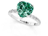 White gold Heart Cut Green Sapphire Solitaire Ring with Pave Band and Four Prong Setting_25
