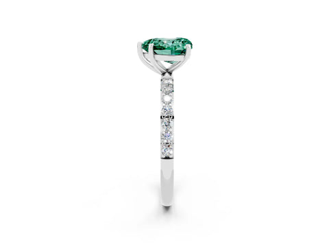 White gold Heart Cut Green Sapphire Solitaire Ring with Pave Band and Four Prong Setting_26