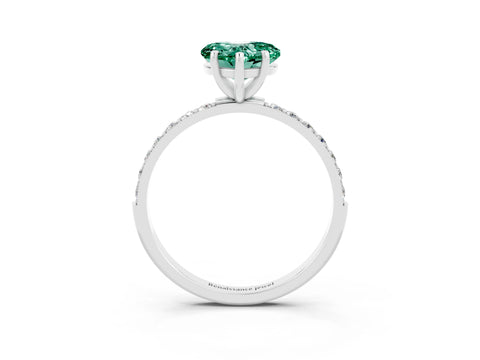 White gold Heart Cut Green Sapphire Solitaire Ring with Pave Band and Four Prong Setting_27