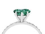White gold Heart Cut Green Sapphire Solitaire Ring with Pave Band and Four Prong Setting_28