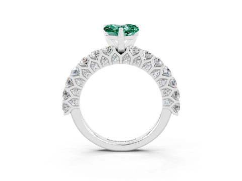 White gold Heart Cut Green Sapphire Solitaire Ring with Shared Prong Pavé Band and Four-Prong Setting_15