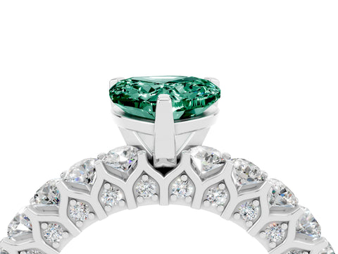 White gold Heart Cut Green Sapphire Solitaire Ring with Shared Prong Pavé Band and Four-Prong Setting_16