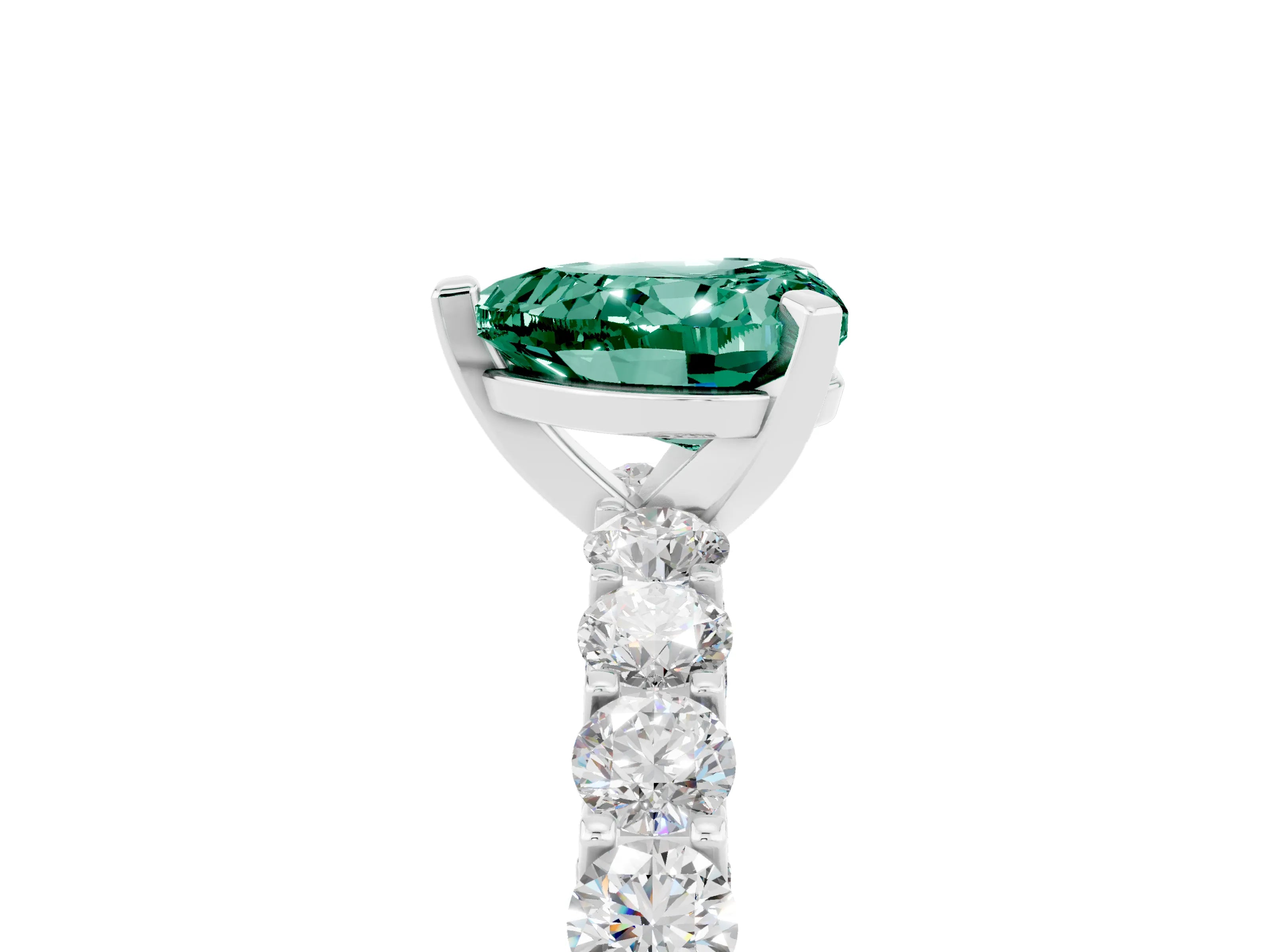 White gold Heart Cut Green Sapphire Solitaire Ring with Shared Prong Pavé Band and Four-Prong Setting_17
