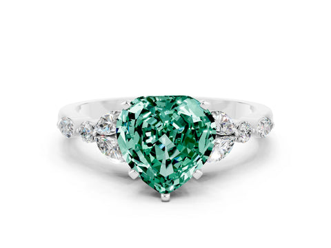 White gold Heart Cut Green Sapphire Solitaire Ring with Side Stones and Four-Prong Setting_24