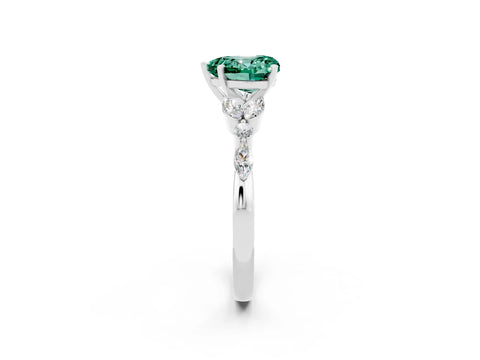 White gold Heart Cut Green Sapphire Solitaire Ring with Side Stones and Four-Prong Setting_26