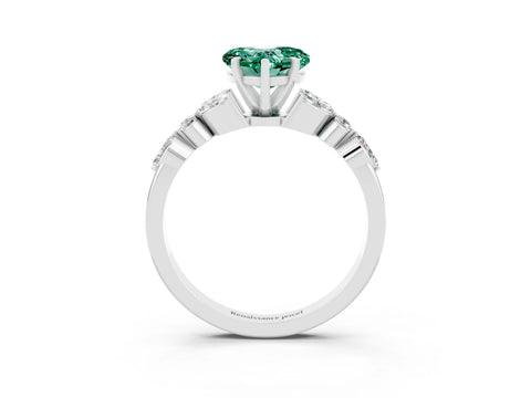 White gold Heart Cut Green Sapphire Solitaire Ring with Side Stones and Four-Prong Setting_27