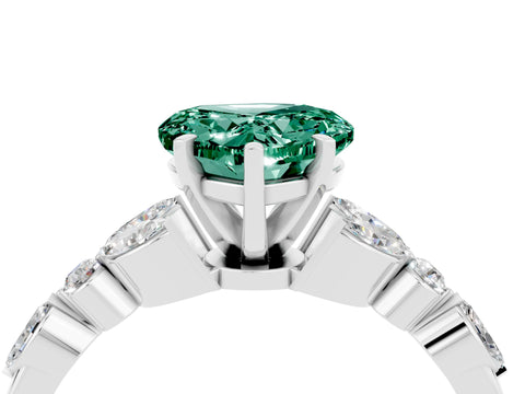 White gold Heart Cut Green Sapphire Solitaire Ring with Side Stones and Four-Prong Setting_28