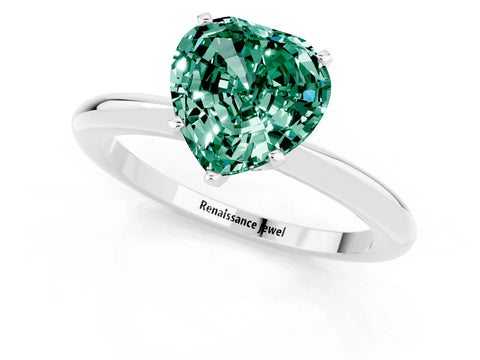 White gold Heart Cut Green Sapphire Solitaire Ring with Six-Prong Setting and Classic Band_13