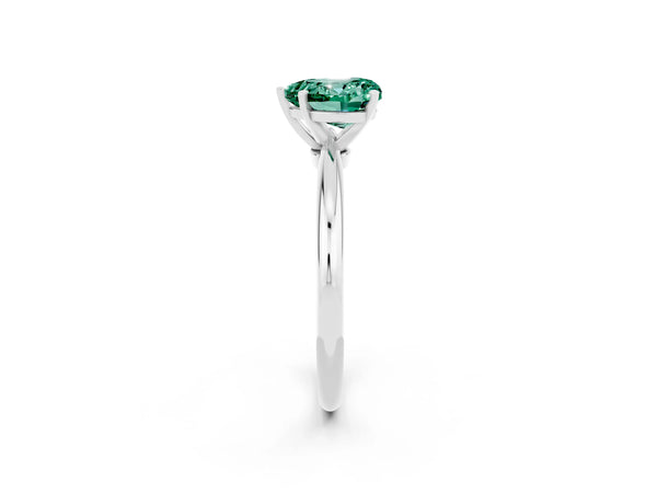 Platinum Heart Cut Green Sapphire Solitaire Ring with Six-Prong Setting and Classic Band