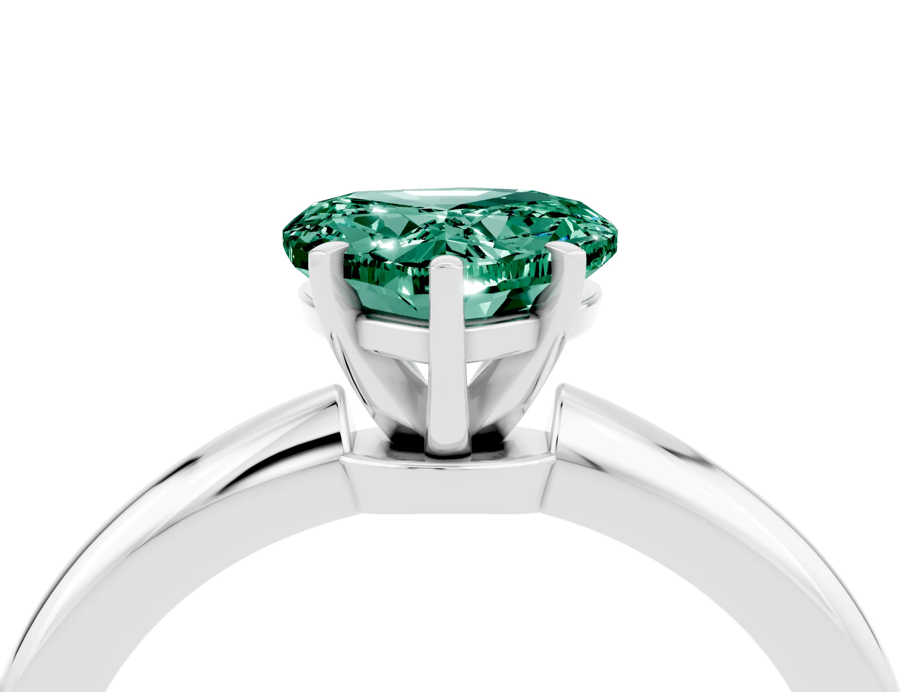 White gold Heart Cut Green Sapphire Solitaire Ring with Six-Prong Setting and Classic Band_16
