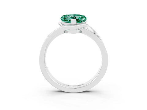 White gold Heart Cut Green Sapphire Solitaire Ring with Split Shank and Prong Setting_3