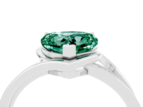 White gold Heart Cut Green Sapphire Solitaire Ring with Split Shank and Prong Setting_4