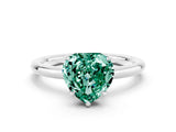 White gold Heart Cut Green Sapphire Solitaire Ring with Thin Band and Four-Prong Setting