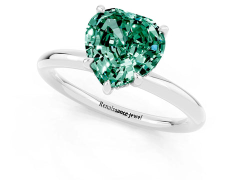 White gold Heart Cut Green Sapphire Solitaire Ring with Thin Band and Four-Prong Setting_1