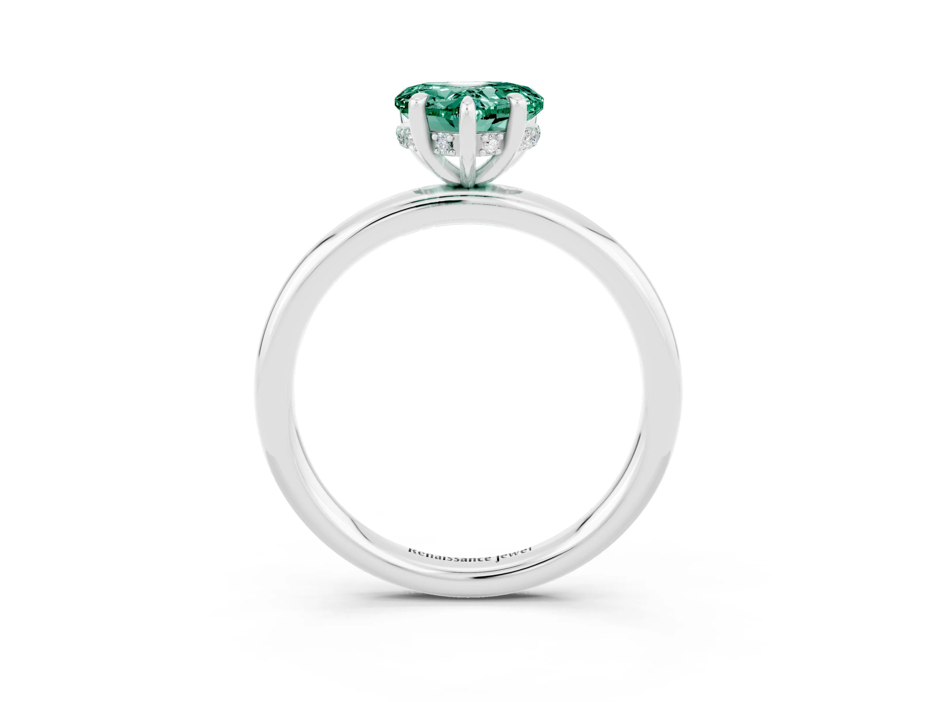 White gold Heart Cut Green Sapphire Solitaire Ring with Thin Band and Four-Prong Setting_3